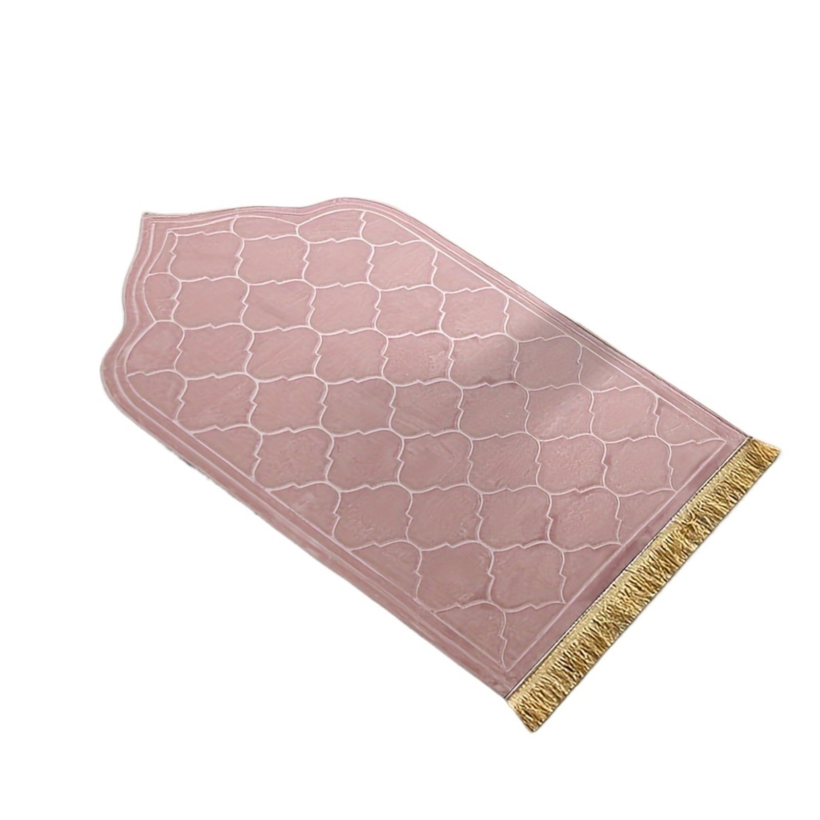 Tapis de prière imprimé épais en Peluche avec Pompon, Tapis de prière irrégulier en Flanelle, 1 pièce(Pink)