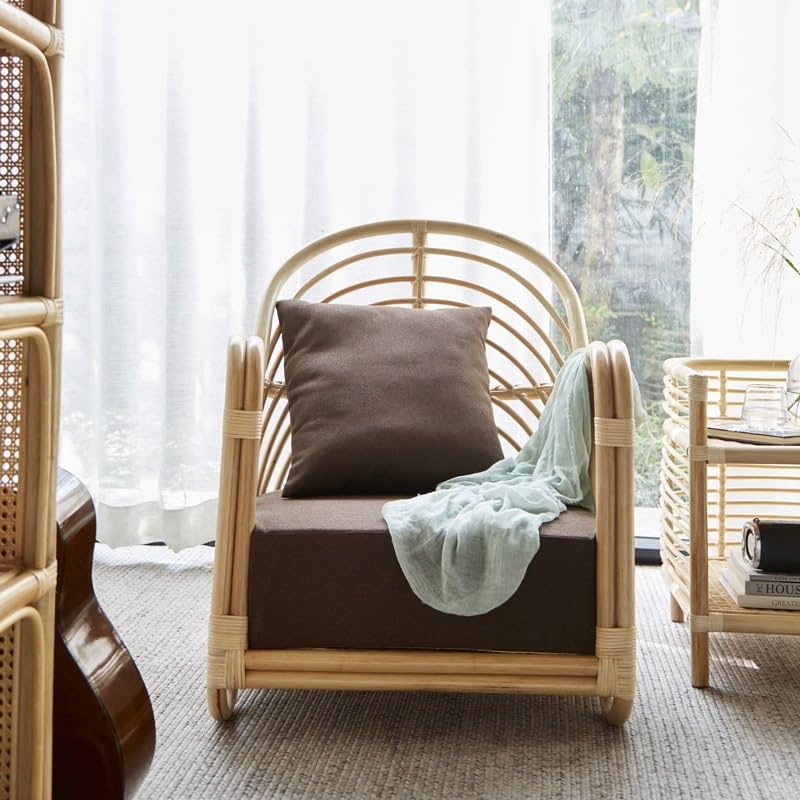 Stuhl für Schreibtisch Skandinavisches Einzelsofa Wohnzimmer Einfacher Freizeitstuhl Naturrattan Handgewebter Rattanstuhl