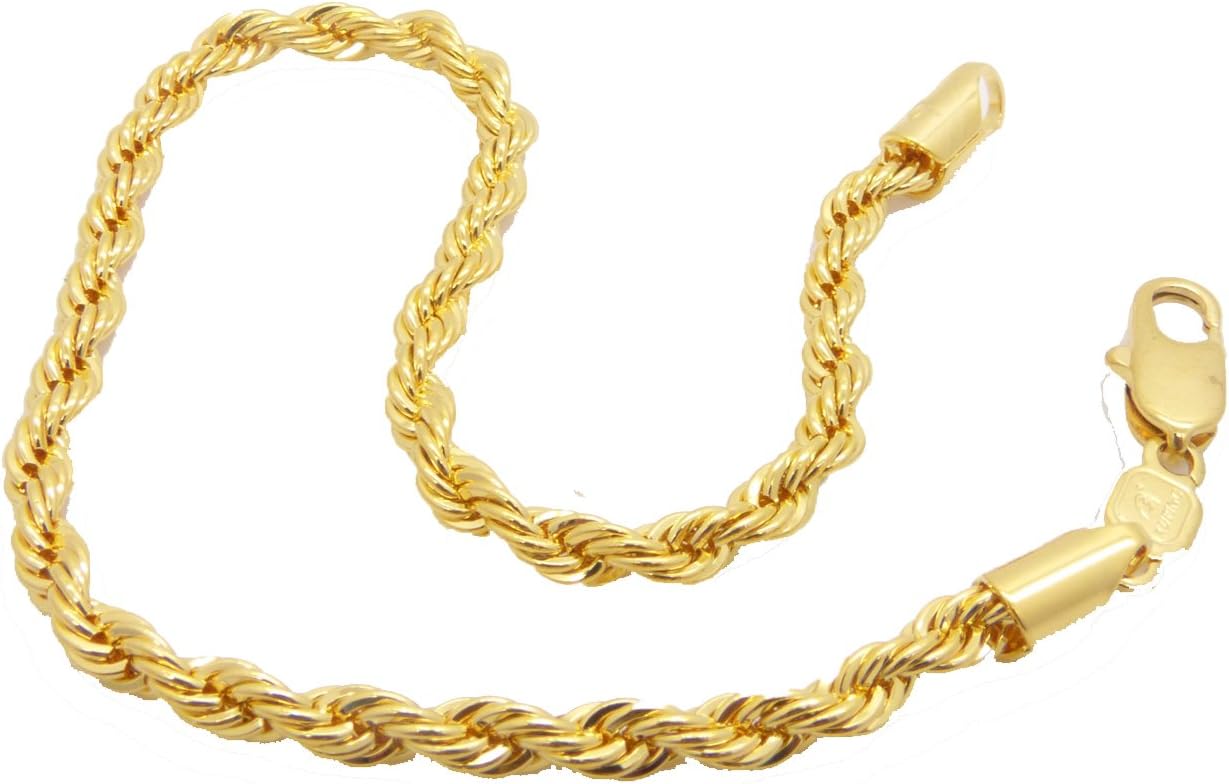 Men 24k Gold Plated Gp 4mm 9.65in Link Chain Bracelet Jewelry