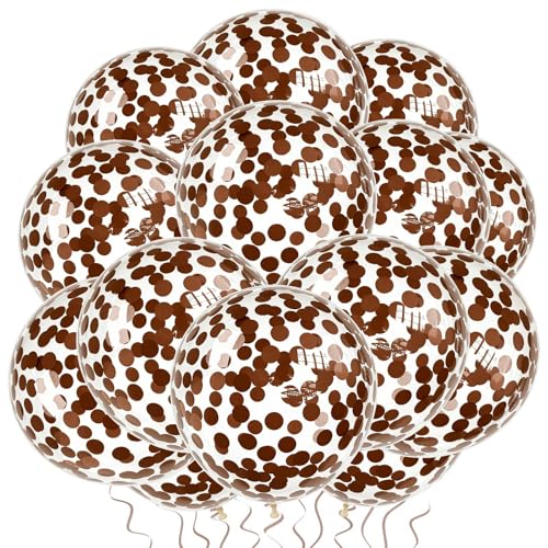 Image of VHUWE Brown Confetti Balloons 25 Pcs, 12 Inch Thickened Clear Latex Balloon with Confetti Inside for Birthday Party Baby Shower Graduation Anniversary Engagement Decorations Supplies -Paper Confetti