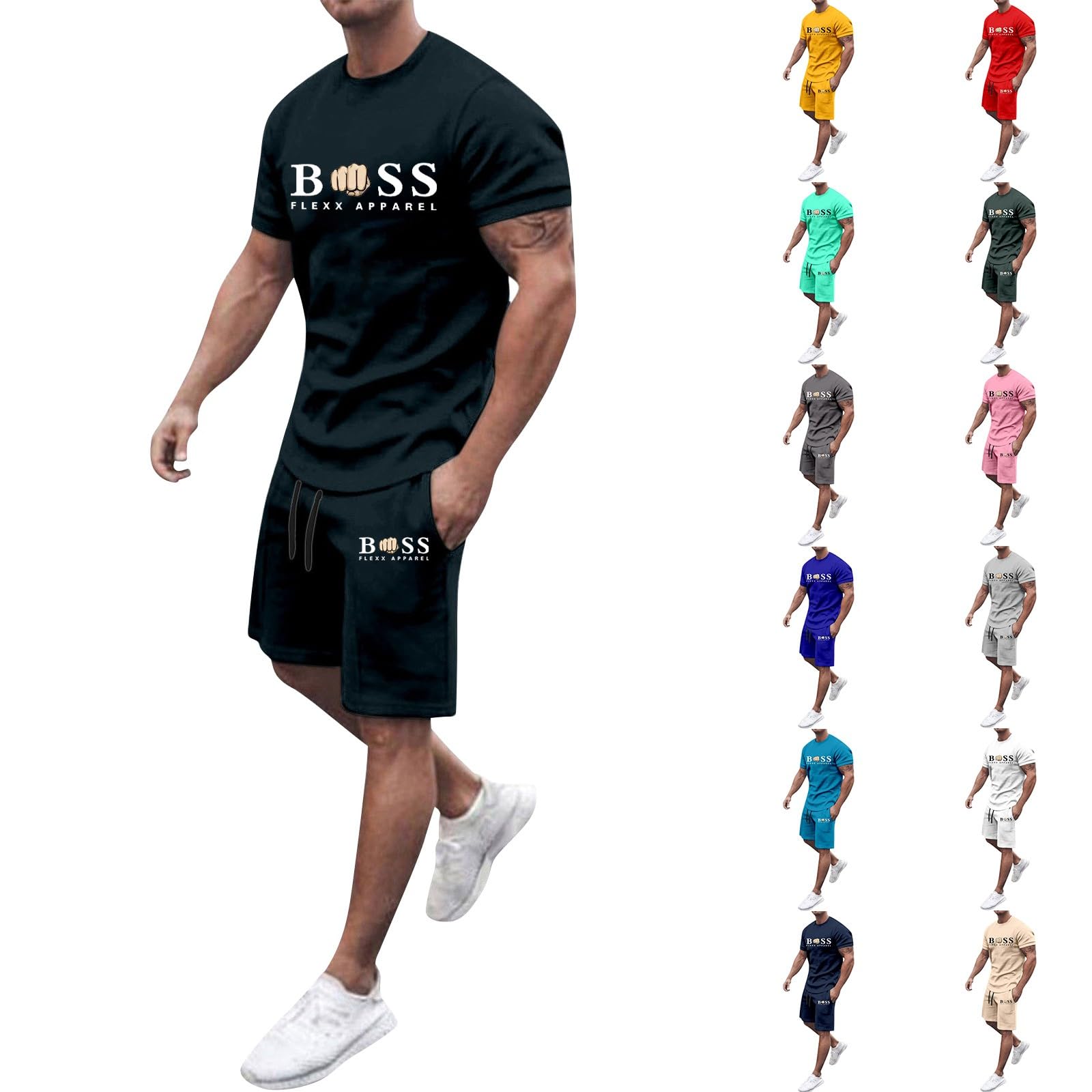 Tuta Uomo Completa Estivi 2 Pezzi Tute Cotton Tee Shirt a Manica Corta e Pantaloncino con Tasche Coulisse Set Ginnastica Traspirante Casual Streetwear per Trekking e Jogging Palestra Fitness