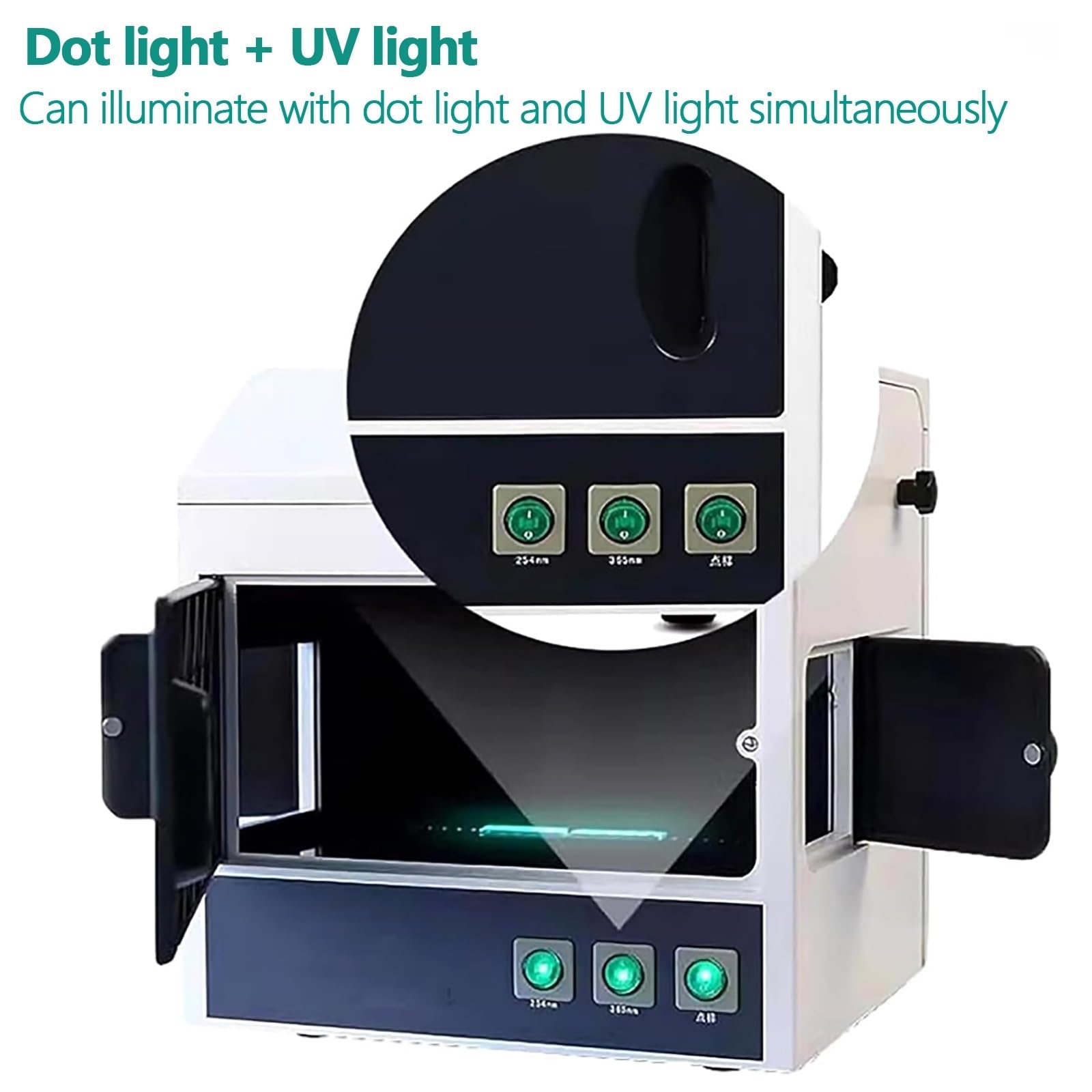 Analizador ultravioleta de escritorio Dark Box UV, análisis ultravioleta de laboratorio de tres usos, longitud de onda de 254 nm 365 nm, con puerto de cámara integrado, ventana