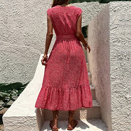 Robe d'été fluide à col en V manches courtes anti-chaleur rouge M
