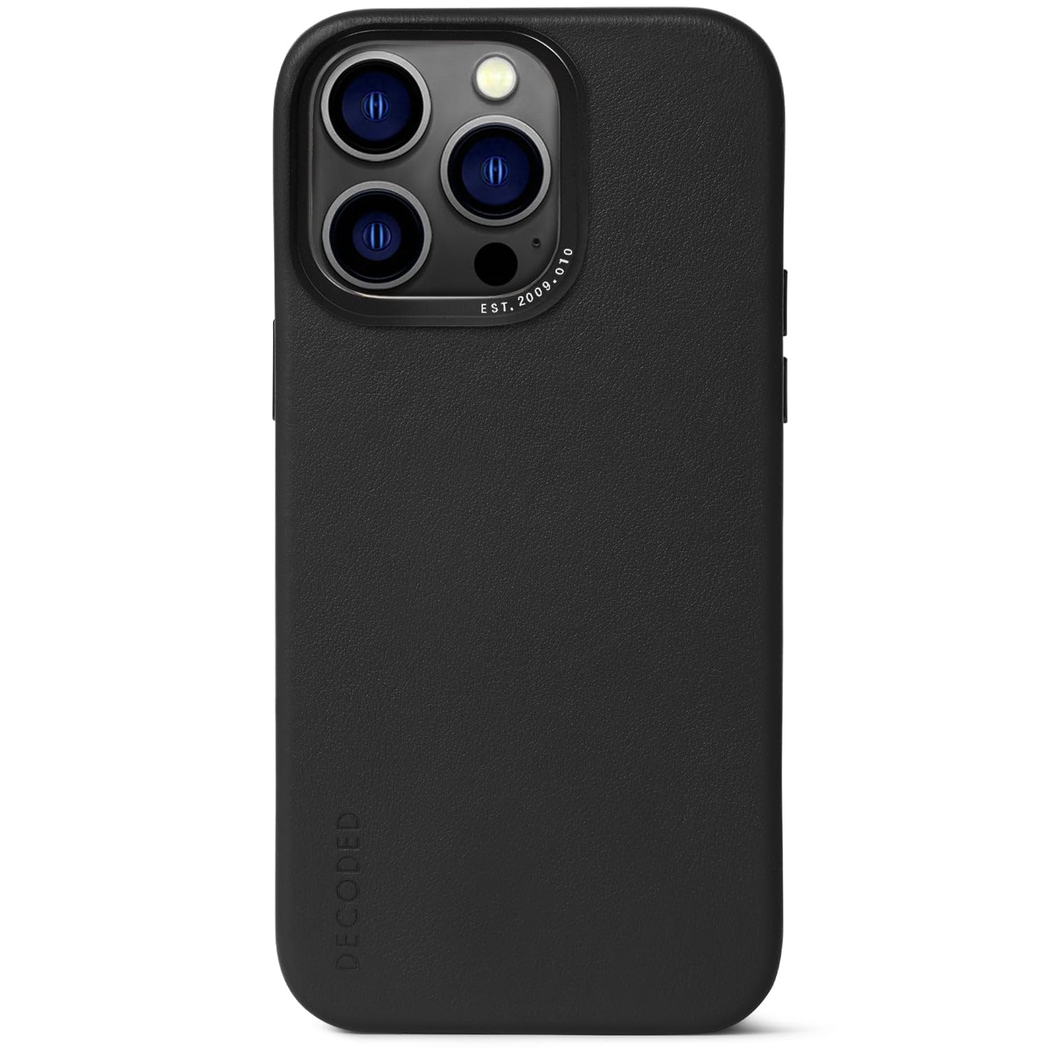 DECODED Coque en Cuir - pour iPhone 14 Pro - Testé par Apple - Anti-Bactérien - Étui de Protection pour Téléphone Portable - Noir