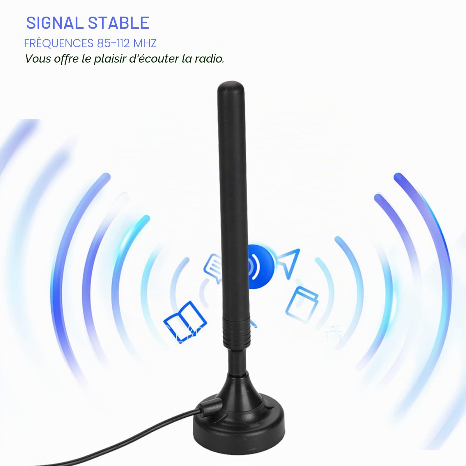 Antenne Radio FM à Gain élevé, Amplification du Signal 25 DB, Plug and Play, Portable, Adaptée aux Sols Bas avec Obstructions et Signal Faible