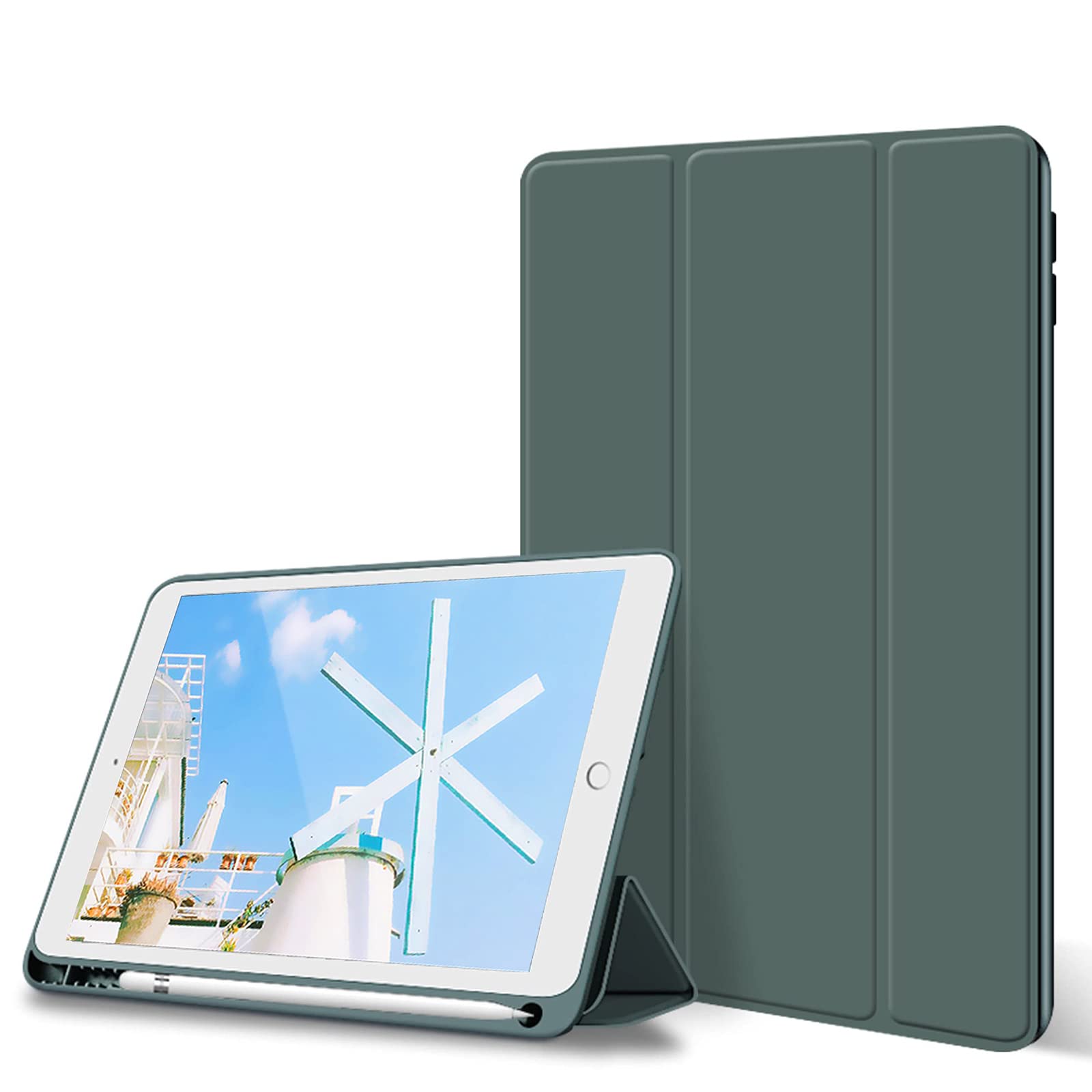 kenke Case for iPad Air 3 10.5" (3rd Gen) 2019,Light Weight Trifold Smart Case with Pencil Holder,Soft TPU Back Cover[Full Body Protective] with Auto Sleep/Wake for iPad 10.5 Inch Air 3,Dark Green