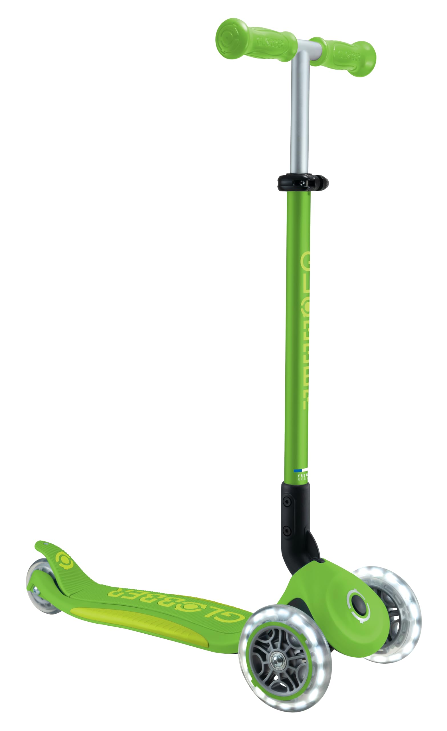 GLOBBER Primo Foldable Plus Lights Roller – Tretroller Kinder ab 3 Jahre - Scooter 120/80 mm - ABEC 5, 3-rädrig mit LED Rollen – höhenverstellbar