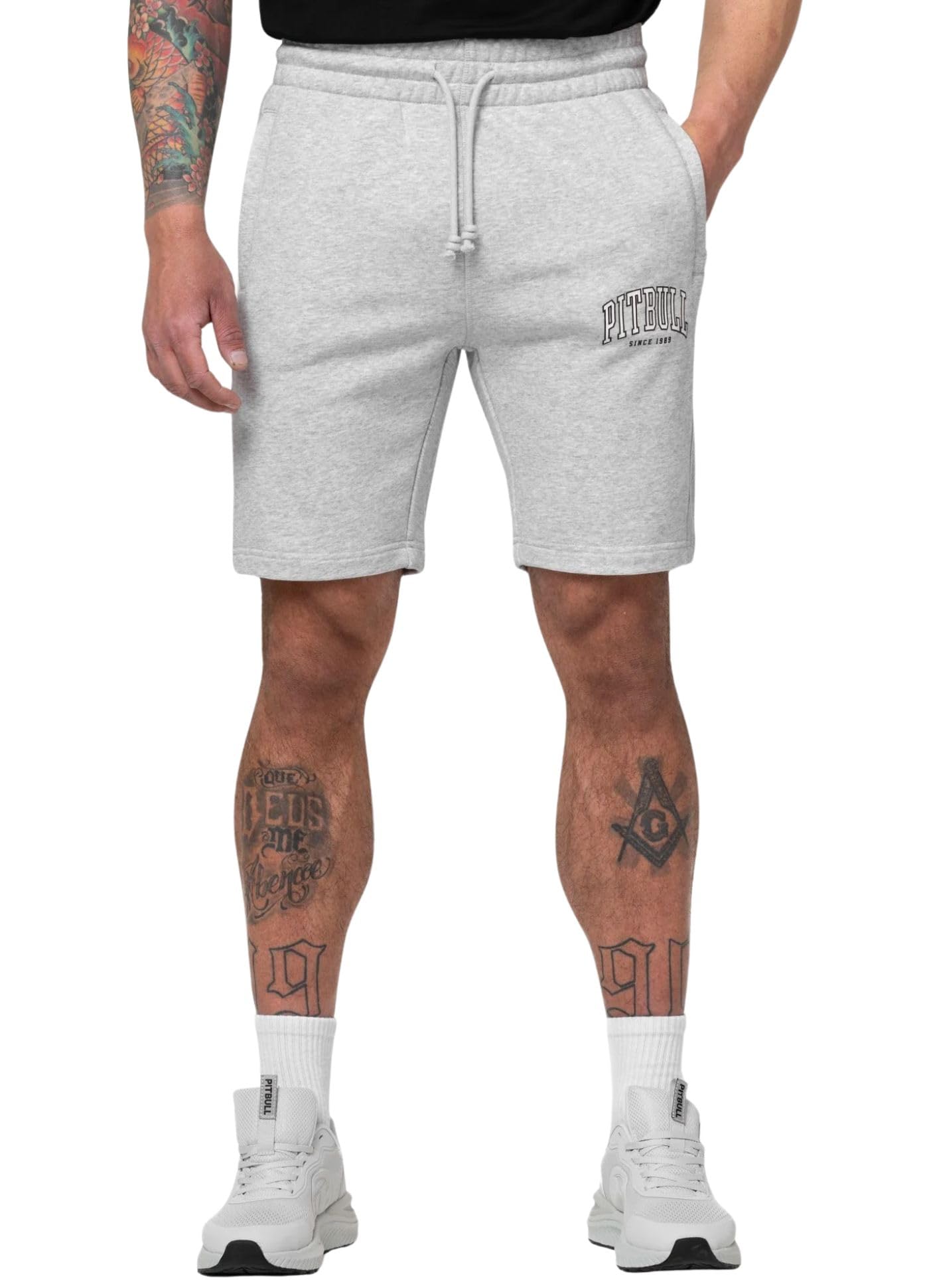 PITBULL - Pantalones Cortos Hombre Badger, Pantalones Cortos de Deporte de Algodón, Shorts Bolsillos con Cremallera, Shorts de Jogging, Pantalon Deportivos Regular Fit