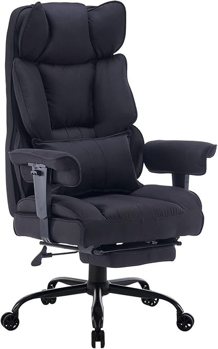 Efomao Big and Tall Office Chair 400 lb Weight Capacity, High Back Executive Office Chair with Foot Rest, Fabric Computer Chair for Back Pain Relief, Black