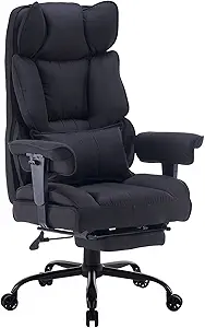 Efomao Big and Tall Office Chair 400 lb Weight Capacity, High Back Executive Office Chair with Foot Rest, Fabric Computer Chair for Back Pain Relief, Black