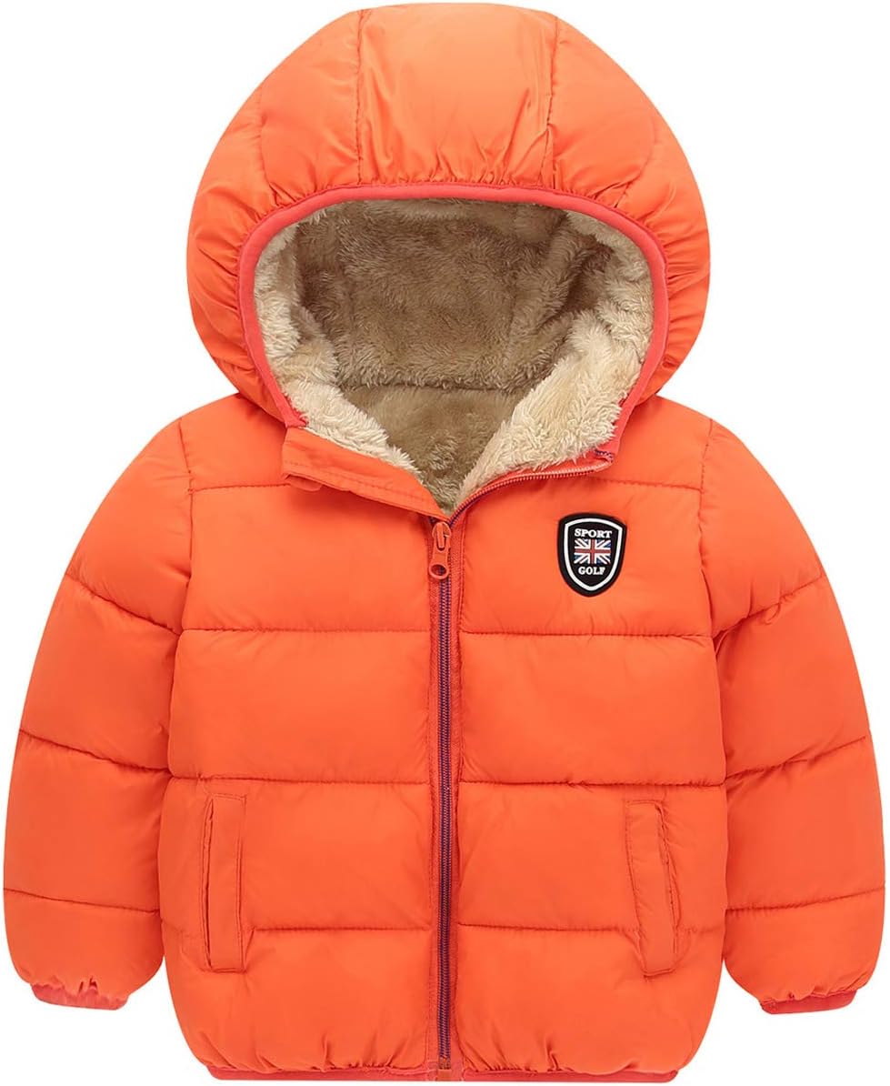 Baby Kids Hooded Winter Coat Puffer Down Jacket Windproof Fleece Lined