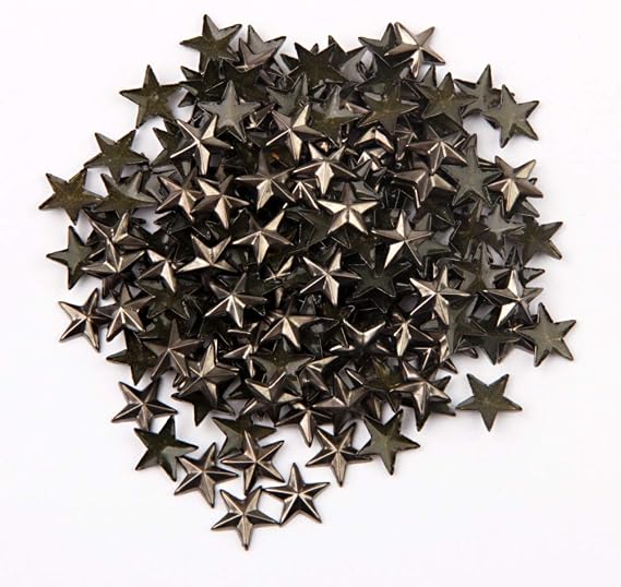 Beadsland Hotfix Iron On, Flat Back Stars Studs - 1/4 Flatback Glue on Studs 300pcs (Gun Grey, 12x12mm)