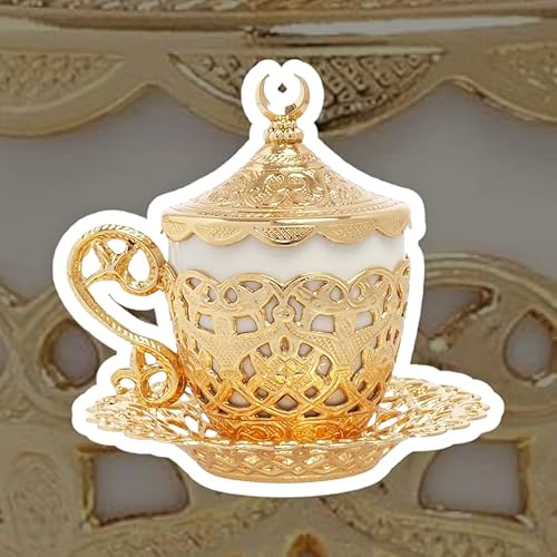 Miniatura 6 de Alisveristime Taza de café turco, diseño tradicional con motivo de media luna, taza de porcelana y platillo para café turco, griego, árabe y expreso