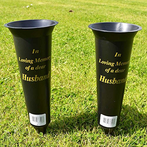Angraves Set of 2 Husband In Loving Memory Spiked Memorial Grave Flower Vases