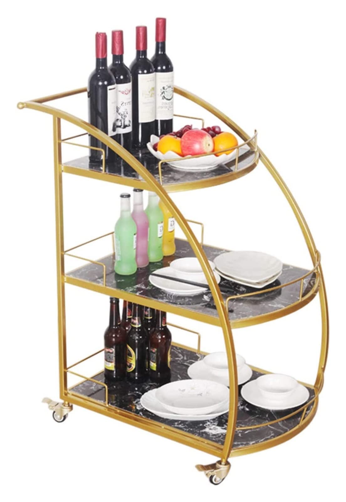 GRDDBZA Bar Serving Carts Business Restaurant Wine Cart, Bar Serving Cart Table Kitchen Wine Storage Cart Lockable Wheels for Home Hostess Catering Trolleys，89 X 62.5 X 56.5cm