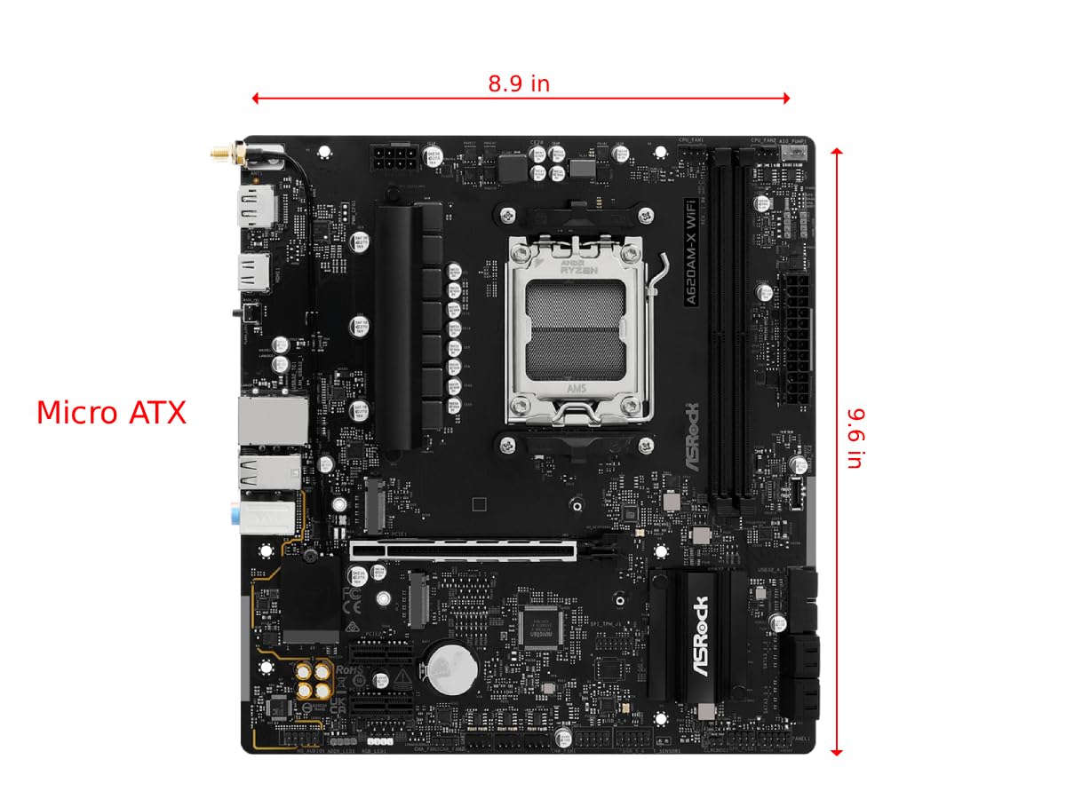 ASRock A620AM-X WiFi Micro-ATX Motherboard | AMD AM5 Socket | Supports Ryzen 9000/8000/7000 | DDR5 8000+ OC | WiFi 5 | 2.5G LAN | BIOS Flashback