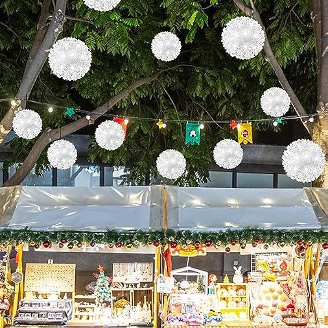Christmas Lighted Ball 5.5 Outdoor Hanging Sphere Lights Orb 50 LED Cool White Starlight Sphere for Tree, Porch, Gazebo, Bedroom Decorations