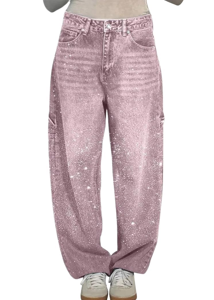 Onsoyours Jean Femme Taille Haute Coupe Droite Straight Jeans Mode Baggy Jambes Mom Jean Taille Elastique Large Pantalon Femme