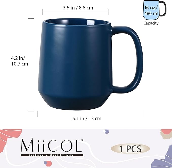 Taza cerámica 16 oz, microondas y lavavajillas, azul marino miniatura 2