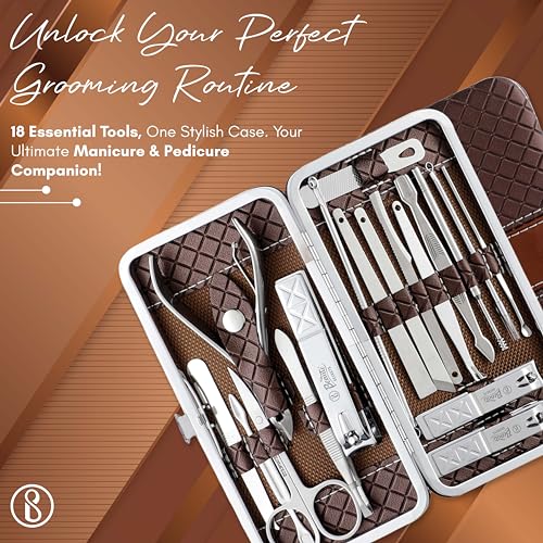 Beauté Secrets Essentials 18 Pieces Manicure Kit, Pedicure Tools for Feet, Nail Clipper, Ear Pick Tweezers, Manicure Pedicure Set for Women and Men (Brown) - Image 4