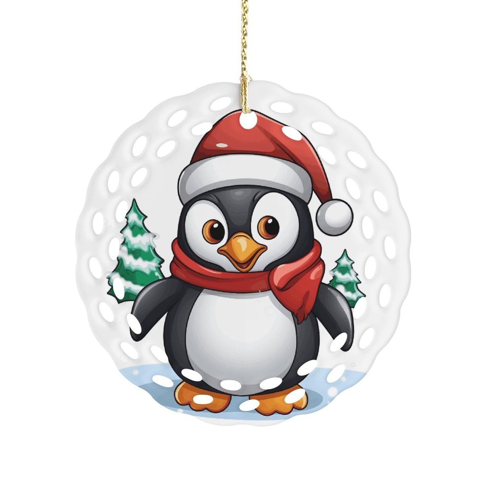 Christmas Penguin Christmas Ornament Holiday Hanging Decoration Xmas Tree Keepsake Personalized Xmas Tree Ornament Round Ceramic Ornaments for Keepsake Gifts Ideas Home Decor