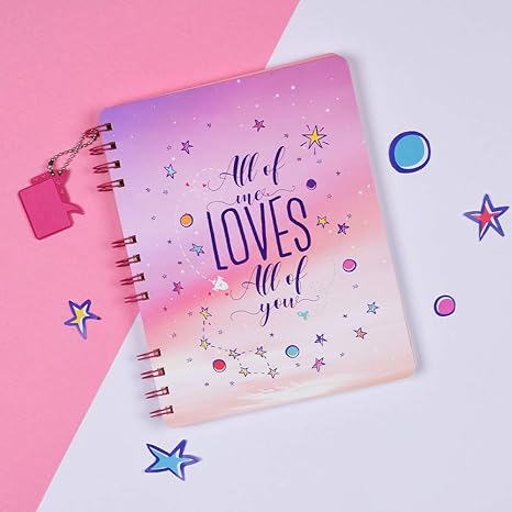 DOODLE B5 Hardbound Spiral Notebook Diary – 160 Undated Ruled Pages, 80 GSM Acid-Free Paper | Bookmark Dangler & 100+ Stickers | Opens Flat for Easy Writing | Love Diary for Girls – Forever Mine - Image 2