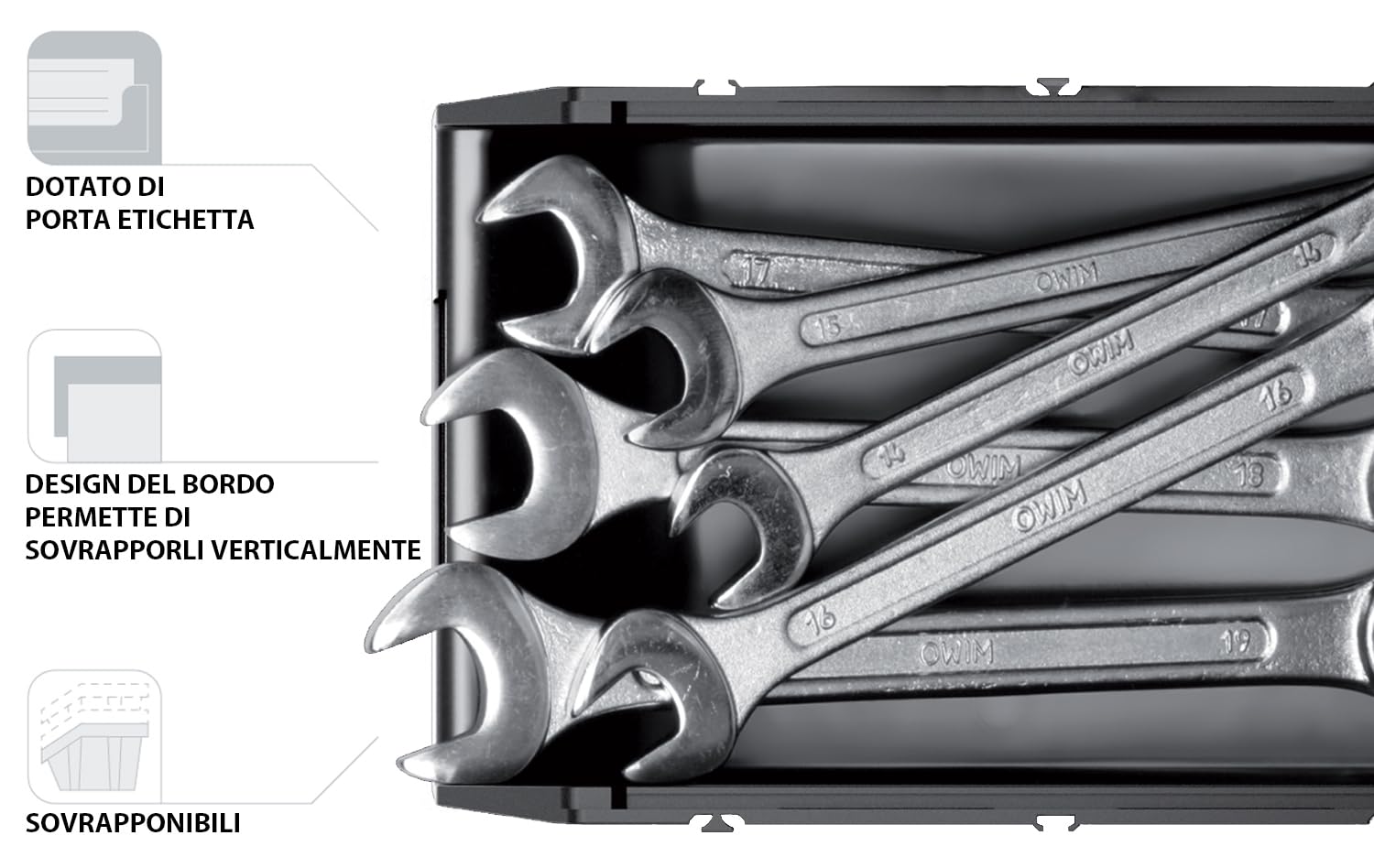 Set di 4 Contenitori a Bocca di Lupo 30x45x19 cm Sovrapponibili Nero Plastica