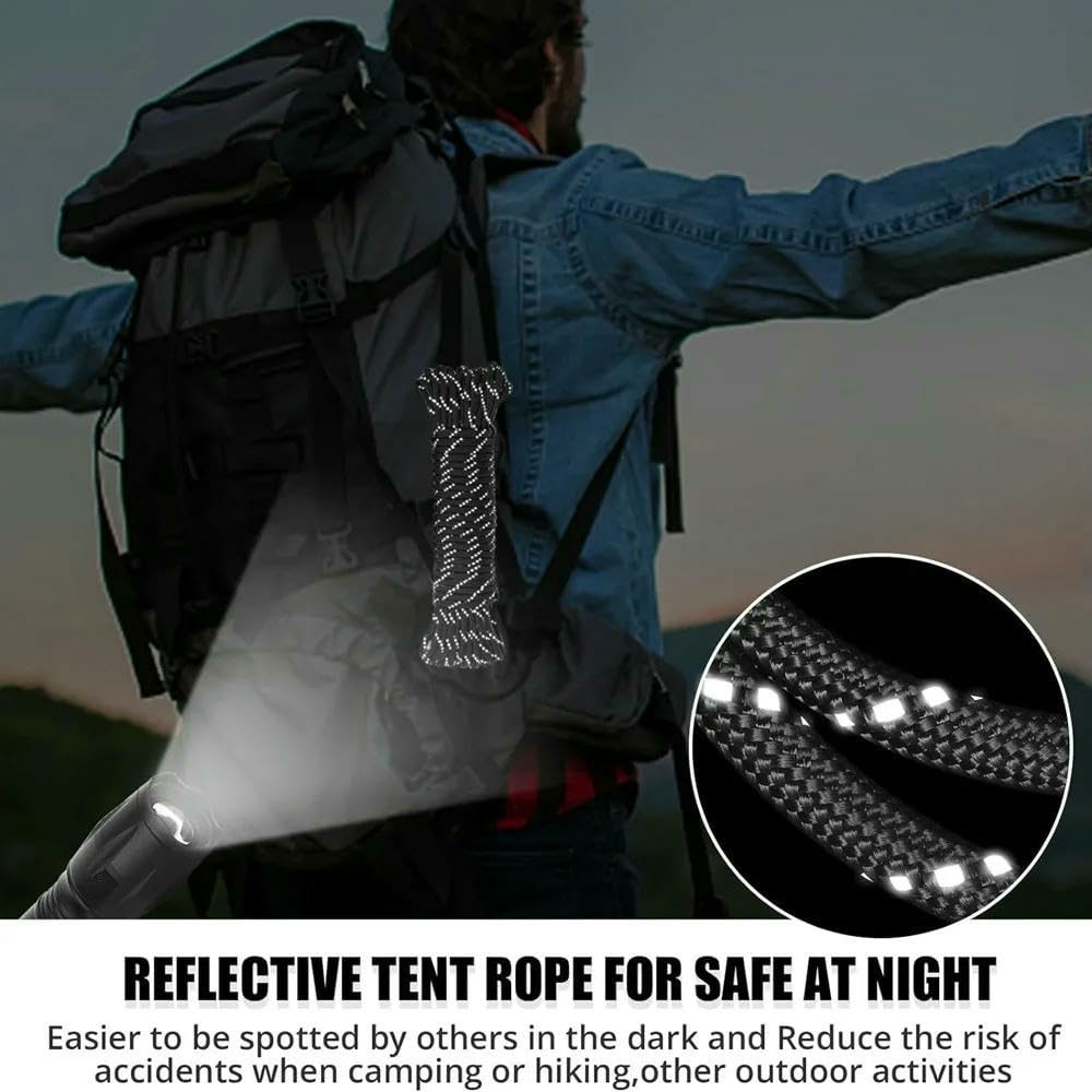 Cuerda Paracord 550 Reflectante de 7 hebras y 4 mm para Tienda de campaña Accesorios de Supervivencia para Acampada Cuerda de paracaídas de Advertencia cordón para toldo de Senderismo
