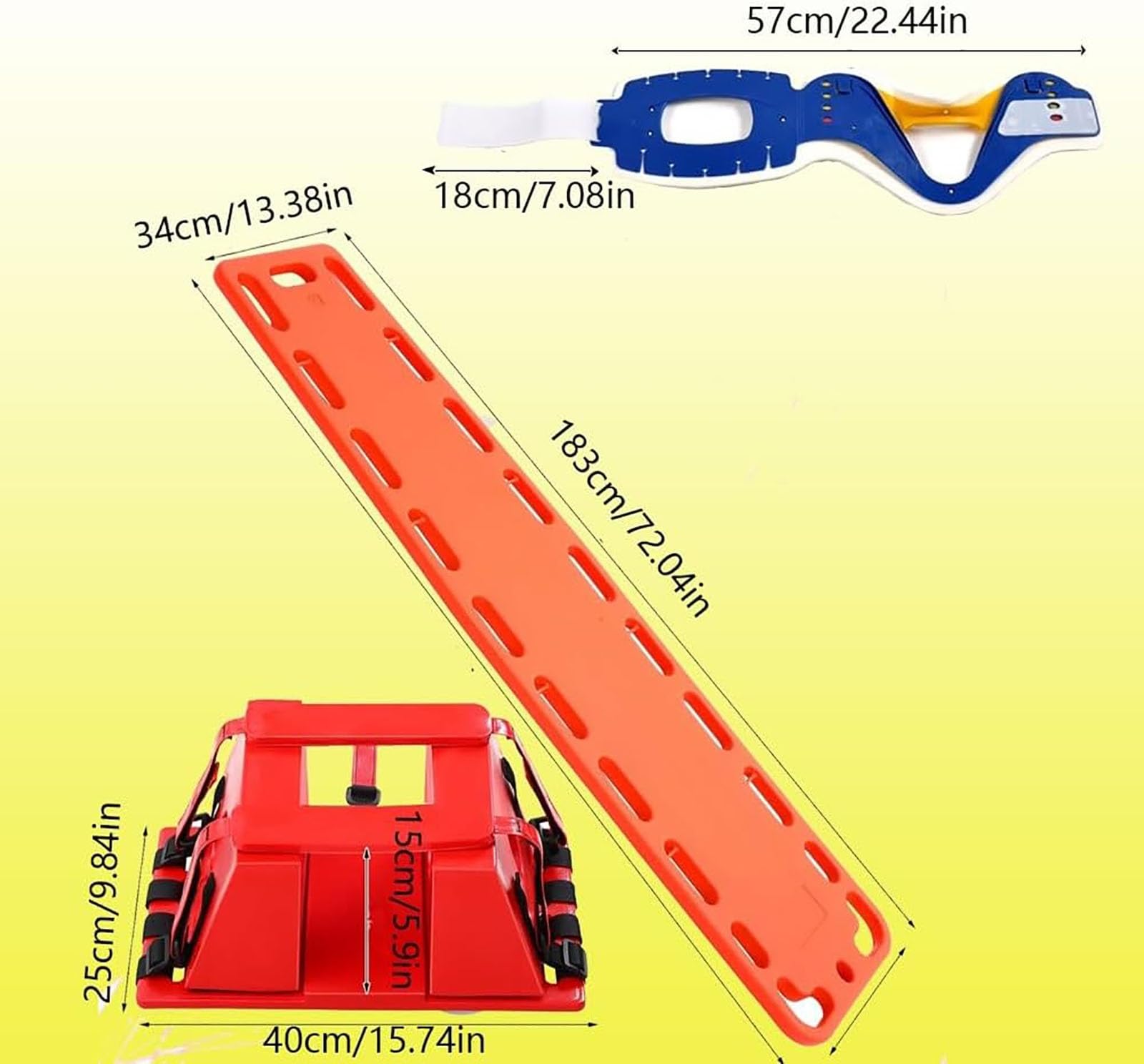 Planche de survie en plastique Stretcher,Brancard de sauvetage pour piscine avec lit de tête et minerve Système de sangles d'immobilisation de la colonne vertébrale，pour le transport et le sauvetage