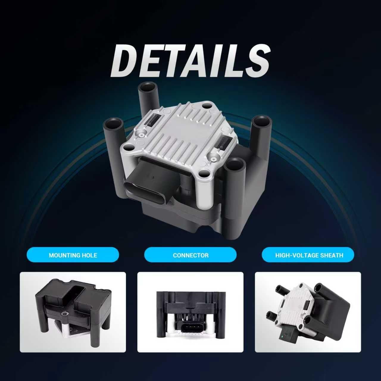 Techie TICS41004 Bobine d'allumage, équivalent de la NGK 48010, pour HELLA 5DA 358 000-171, références d'origine 032905106, 032905106B, compatible avec les VW Golf/POLO/berline
