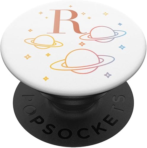 Planets Stars Space Astronauta Colorido Letra R PopSockets PopGrip Agarre intercambiable para teléfonos y tabletas