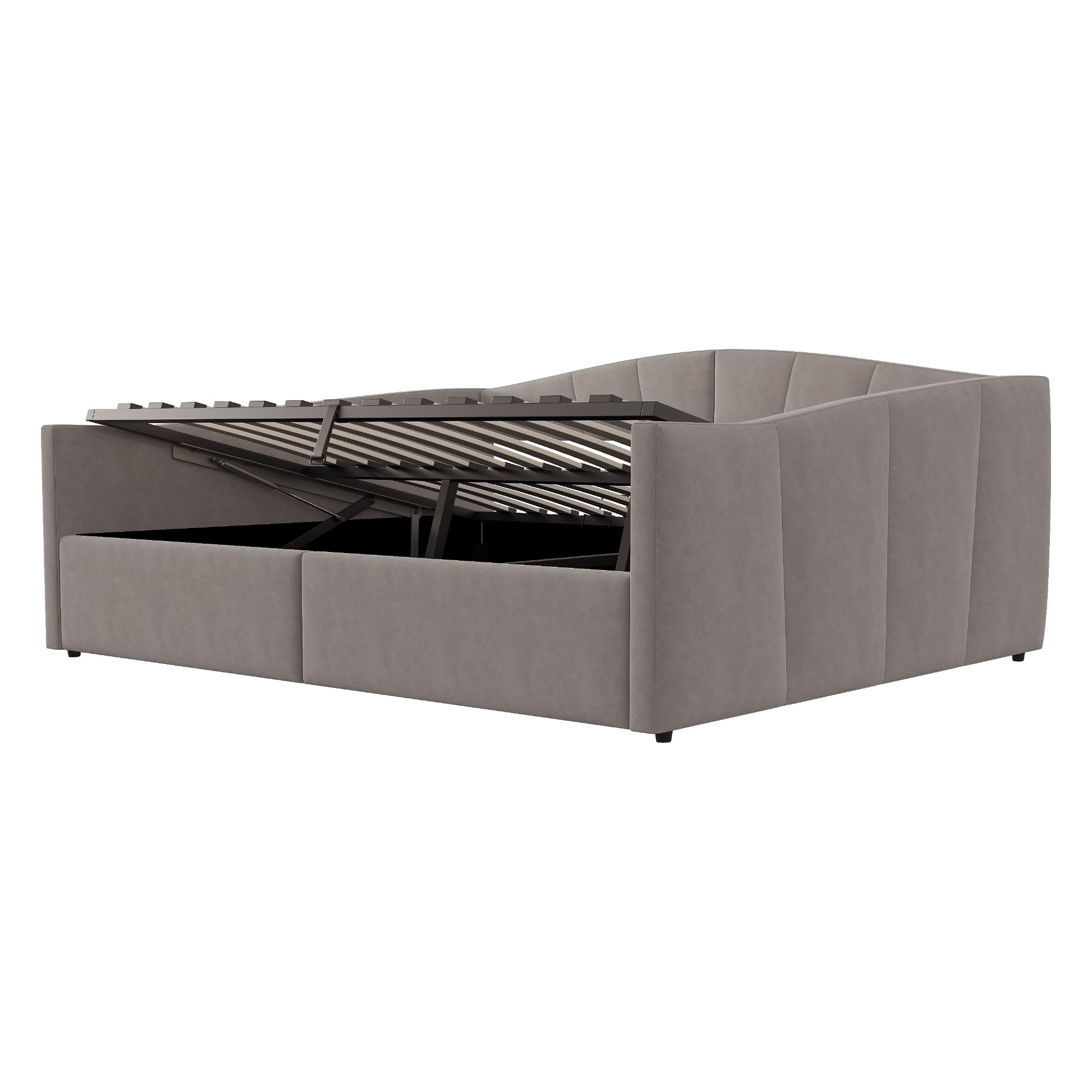 Schlafcouch mit Hydraulischer Lagerung, Bettsofa mit Lattenrost und Armlehnen, Schlafsessel multifunktional,140x200cm, Grau