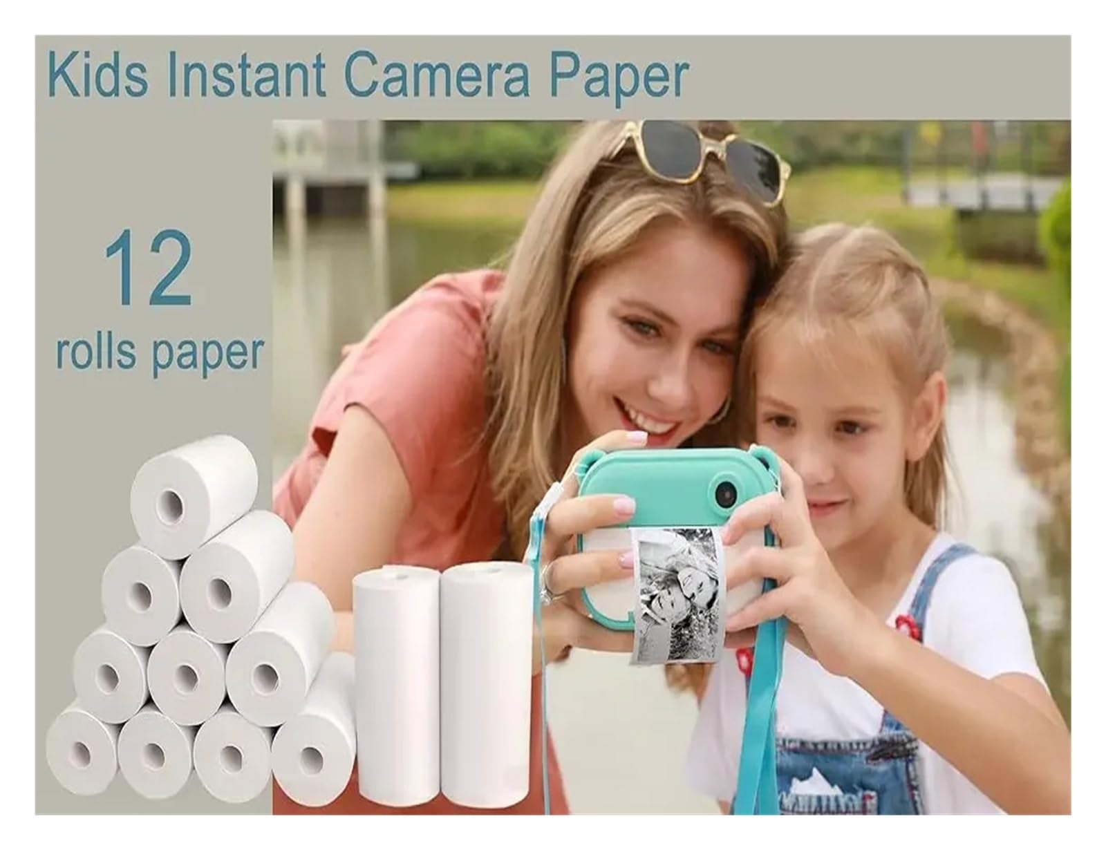 Papier Thermique Recharge d'appareil Photo instantané for Enfants, Impression Thermique sans Noyau, for caisses enregistreuses Portables de 57 mm, imprimante Mobile(50 Rolls No-Sticky)