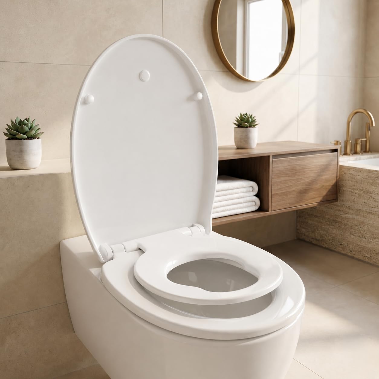 Abattant WC Familial, Lunette de Toilette avec Siège Enfant Magnétique, Frein de Chute et Charnière Réglable, Abattant WC en Polyéthylène pour Adultes et Enfants