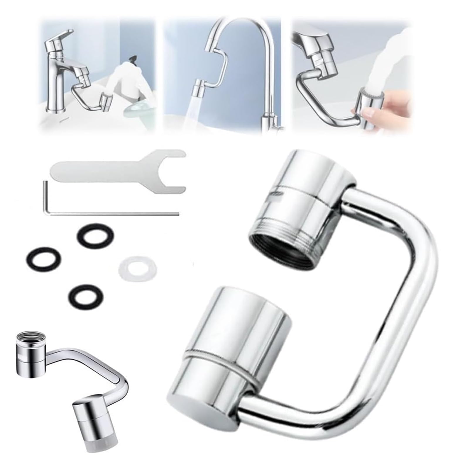 1440° Rotatable Faucet Aerator Extension - for Effortless, All-Angle Control, Rotating Swivel Faucet Aerator Extender, Kitchen Bathroom Sink Faucets Sprayer Attachment with 2 Mode Splash(1PCS)
