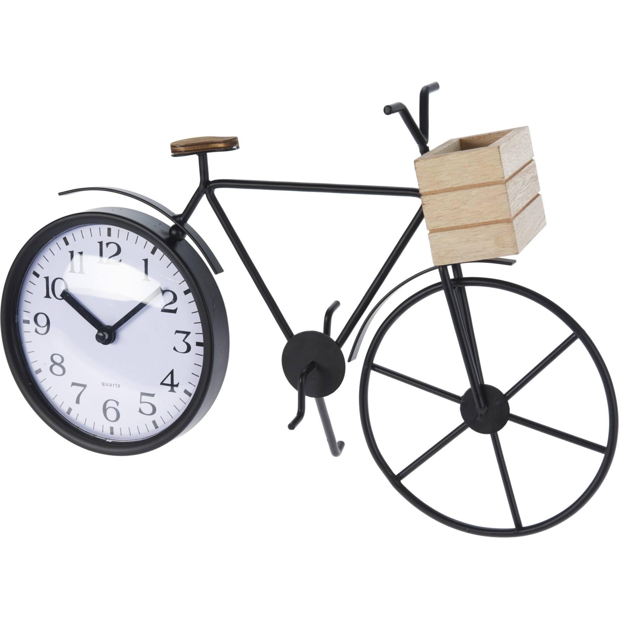 WELL HOME - Reloj de sobremesa diseño Bicileta en metal negro 33,5x8x23,5cm