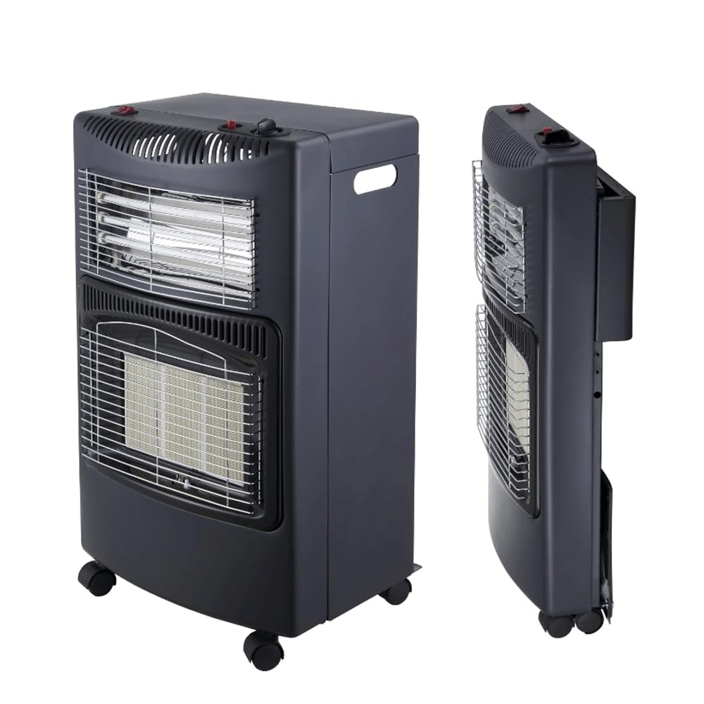 4200 Watt Gasheizung/Stromheizung Hybrid inkl. Gasdruckregler-Set | drinnen & draußen (Gasheizer nur draußen) | Heizstrahler für Butan- und Propangasflaschen bis 11kg | Stromanschluss