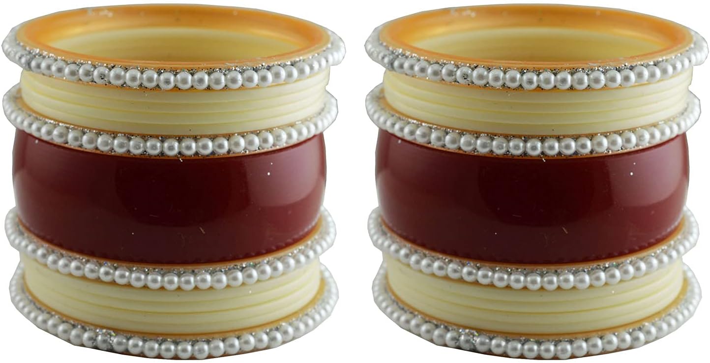 Vidhya KanganLatest Traditional Red White Moti Stud Acrylic Bangle-(banx17896) For Women And Girls