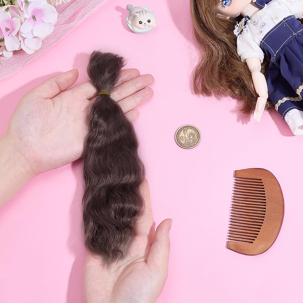 PH PandaHall Brown Hair Wefts Mohair Hairs Wig 22cm Long Curly Hair Wool Figurine Wigs Synthetic Hairs Extensions for Puppets Wigs Making Replacement DIY Craft Materials Supplies