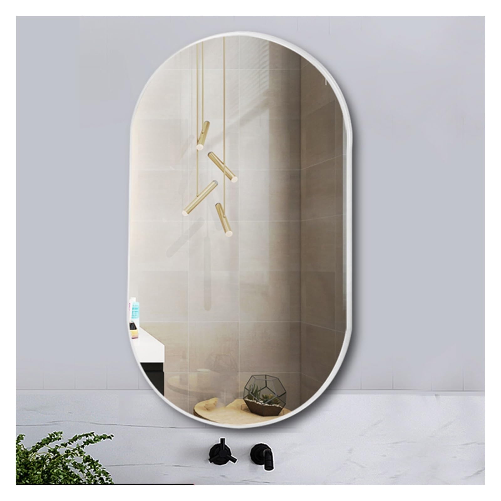SXFSDOU Wall-Mounted Oval Bathroom Mirror, Pill-Shaped Vanity White, 50x80cm (19.6x31.5in) - Modern Decor, Stylish Space-Saving Design