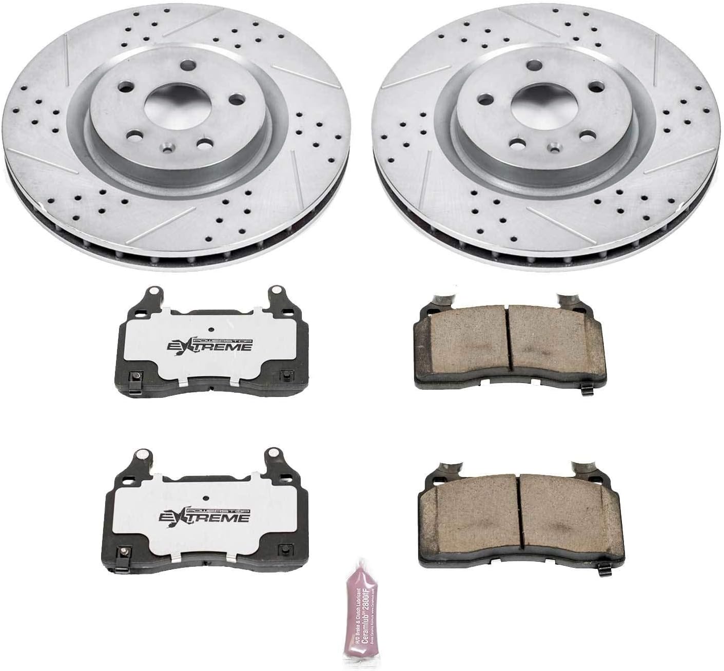 PowerStop Front Brake Kit For Chevrolet Camaro 2010-15 - Carbon Fiber Ceramic Brake Pads + Drilled & Slotted Rotors Upgrade, K5602-26