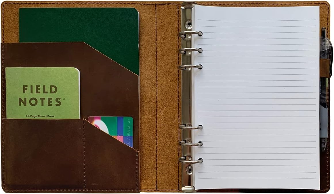 newestor Nachfüllbares Lederjournal mit liniertem Papier, A5 Lederbinder mit 100 Blatt linierten Seiten, dunkelbraun