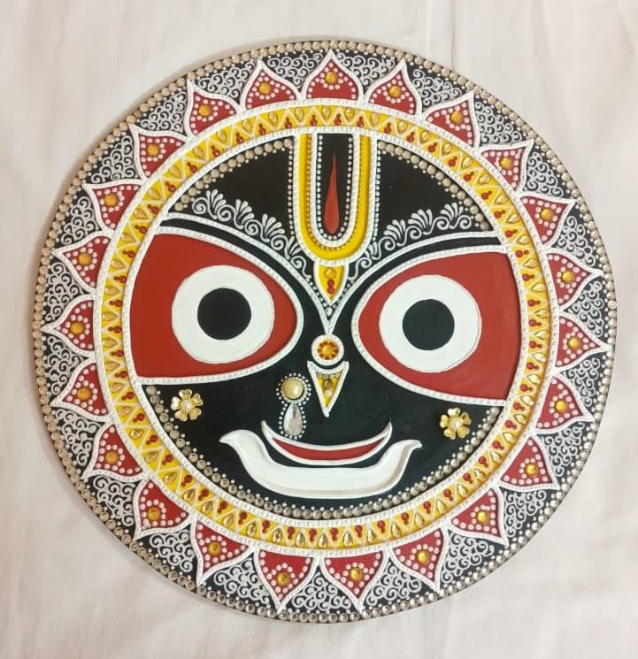 Handcrafted Lord Jagannath Lippan Art Wall Hanging (12x12 Inch) – Traditional Mud & Mirror Work Clay Mural for Home Decor, Living Room, and Office – Religious Spiritual Wall Ar-image-49
