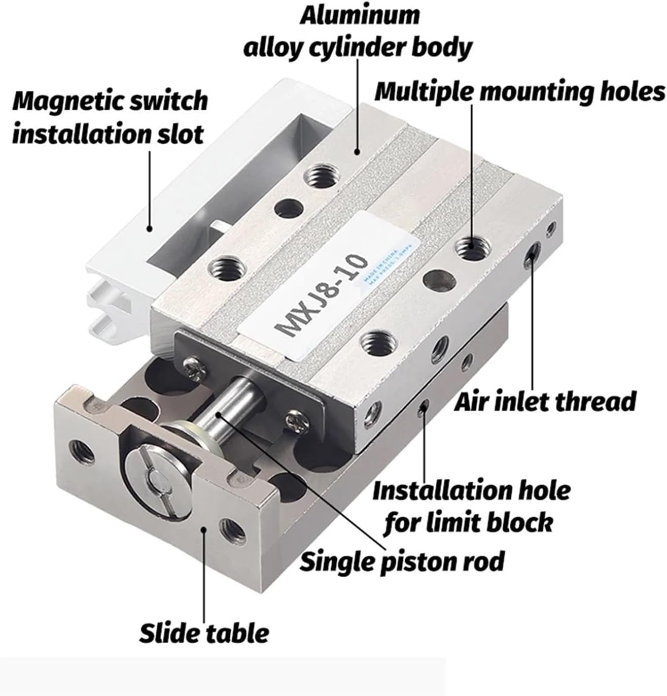 Micro Pneumatic MXJ Series Slide Rail Cylinder MXJ4-5 MXJ4-10 MXJ4-10 MXJ6-10 MXJ6-15 MXJ8-10 MXJ8-20(MXJ4-5)