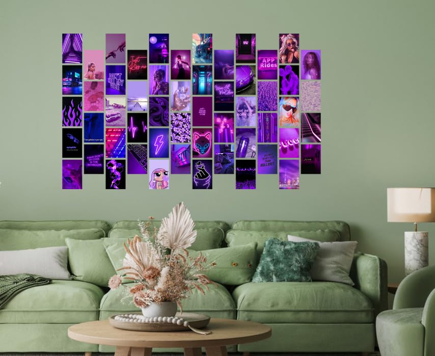 Image of Pack of 54 Purple Wall Collage Kit Posters - 4 x 6 Inches Wall Decor Poster - Wall Art For Bedroom, Living room, Office - 1 Tissue Tape