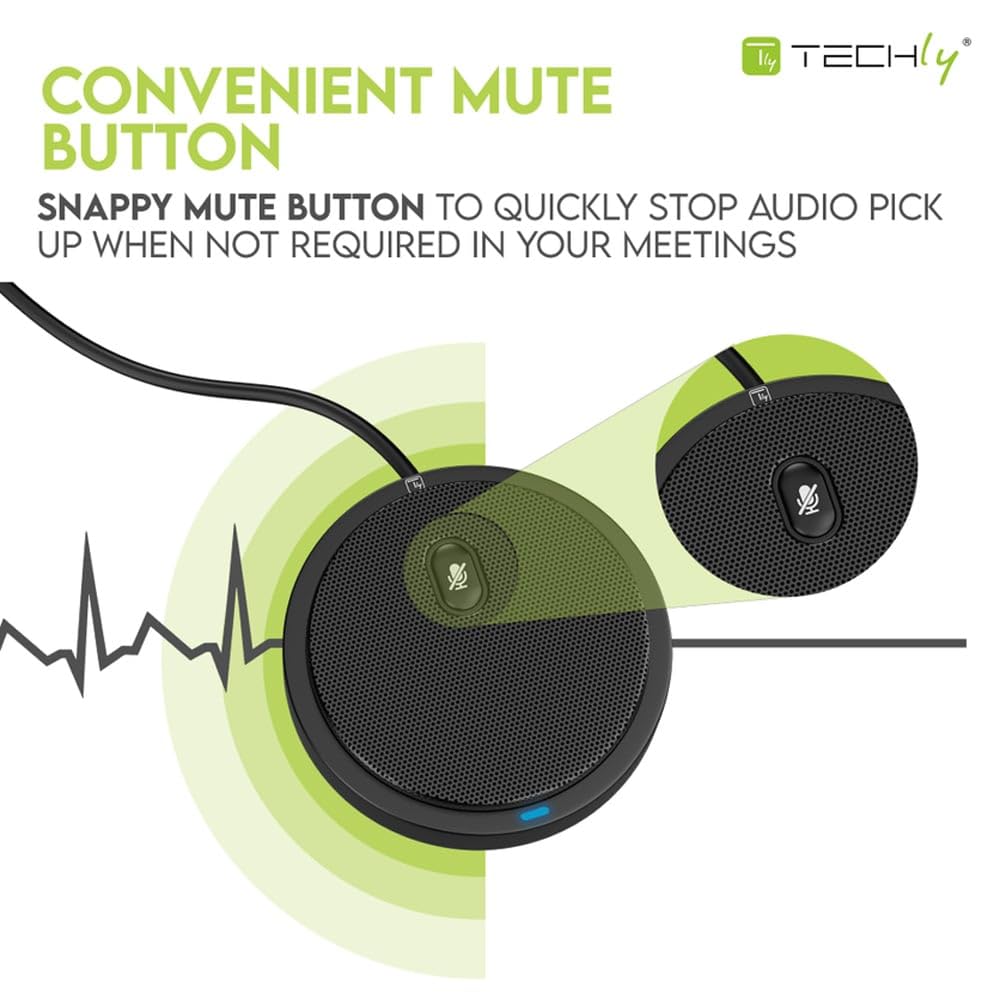 Techly 362725 Microfono USB Omnidirezionale da Conferenza con Tasto Muto Nero