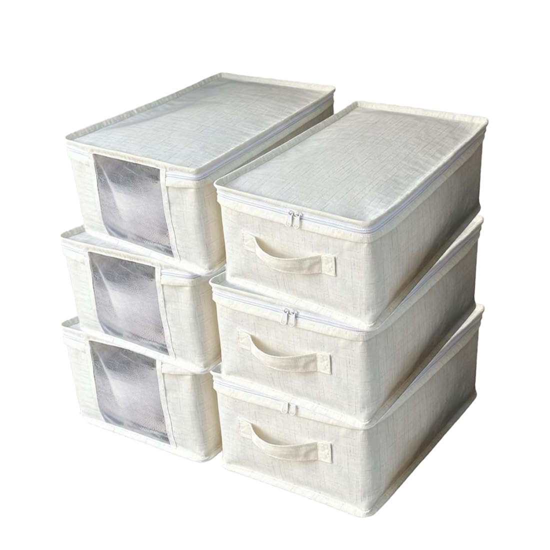 Linen Organizers and Storage Foldable Bed Sheets Set Organizer and Storages Folding Bedding Storage Box with Window for Bedsheets Blanket Duvet Cover and Pillowcase Set of 6 Medium