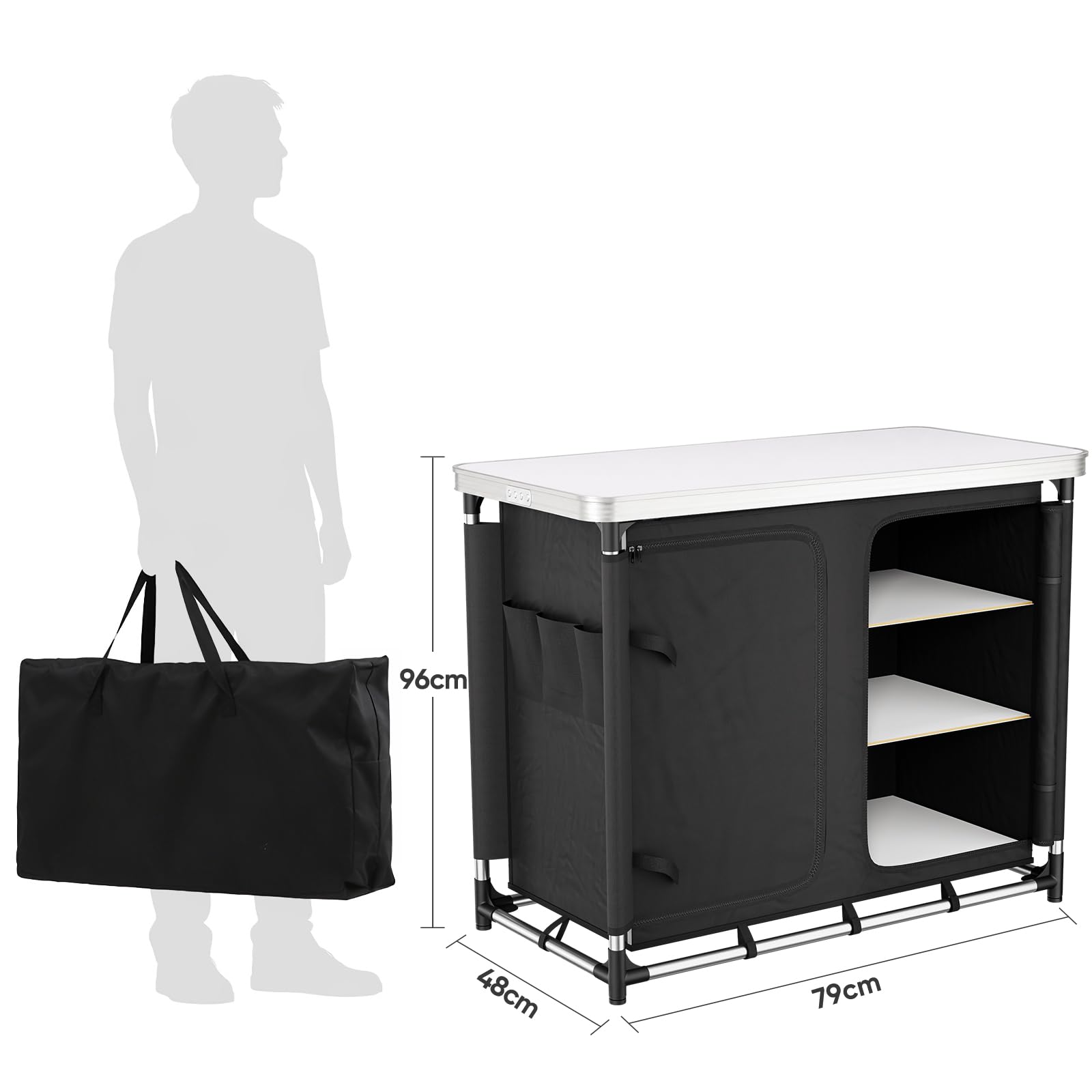 Sekey Campingküche Faltbar Campingschrank mit Aluminiumgestell, Tragetasche