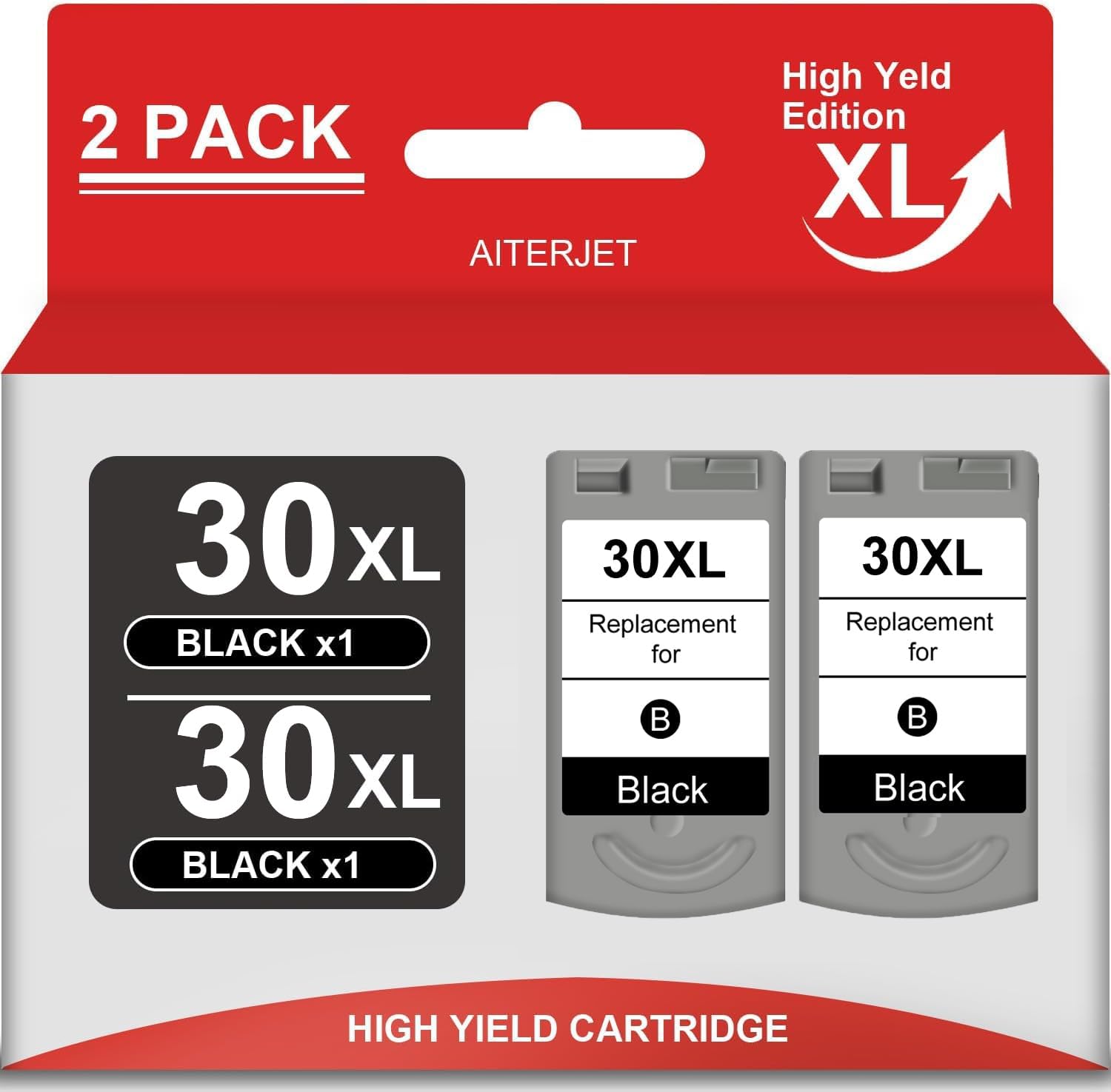 High Capacity Remanufactured for Canon PG-30 Ink Cartridge Replacement for Canon iP2600 MX310 MX300 MP470 MP210 MP190 MP140 Printers (2 Black)