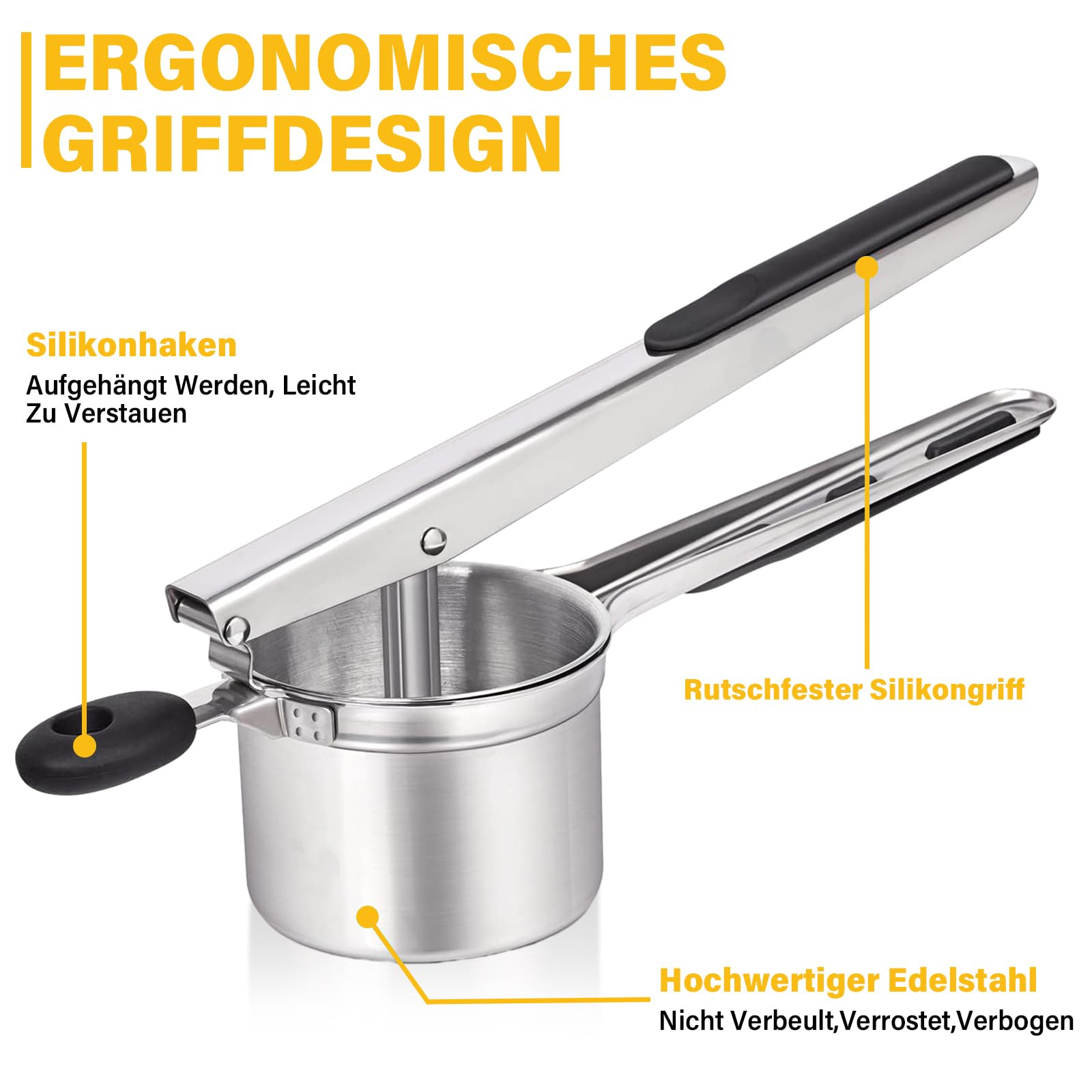 Schiacciapatate, Schiacciapatate Acciaio Inox Con Manico In Silicone